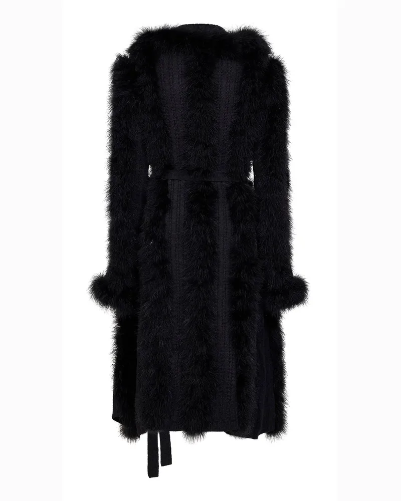 ATTICO Women's Belted Knit Cardigan With Feather Trim — Black Alpaca Cardigans Sweater Black