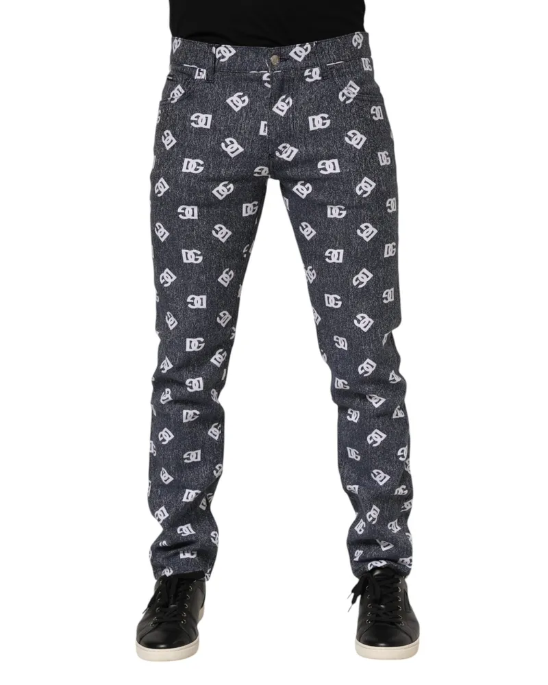 Dolce & Gabbana Men's Dark Gray Logo Cotton Skinny Slim Denim Jeans Elastane Clothing Gray