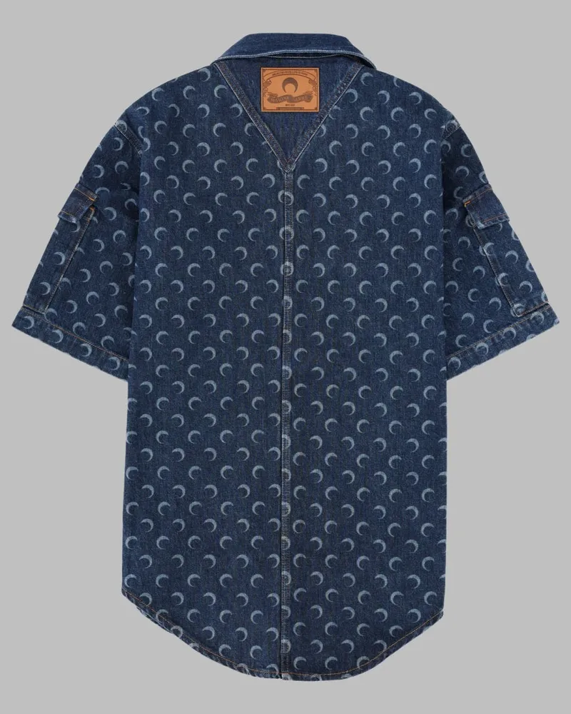 Marine Serre All-Over Print Denim Shirt — Blue Blue