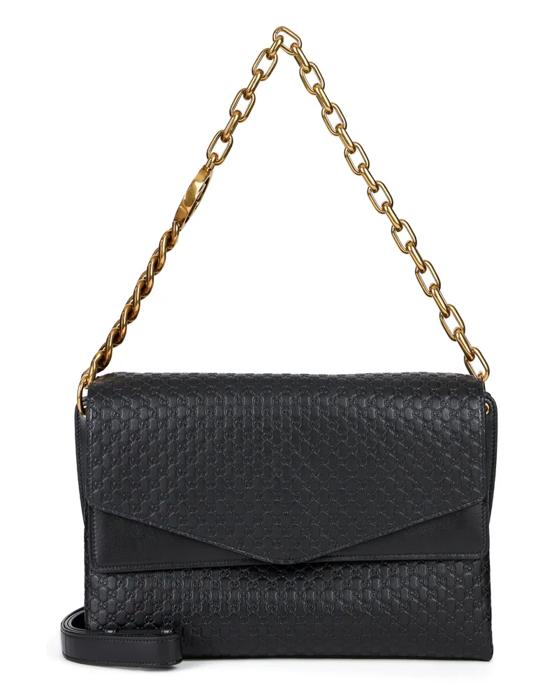 Gucci Women's Leather Handbag Gg Monogram Black Calf Skin Handbags Hand Bags Black