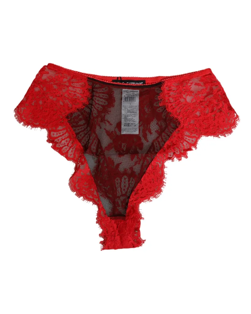 Dolce & Gabbana Red Floral Lace Sheer Briefs Women Underwear Cotton Clothing Red