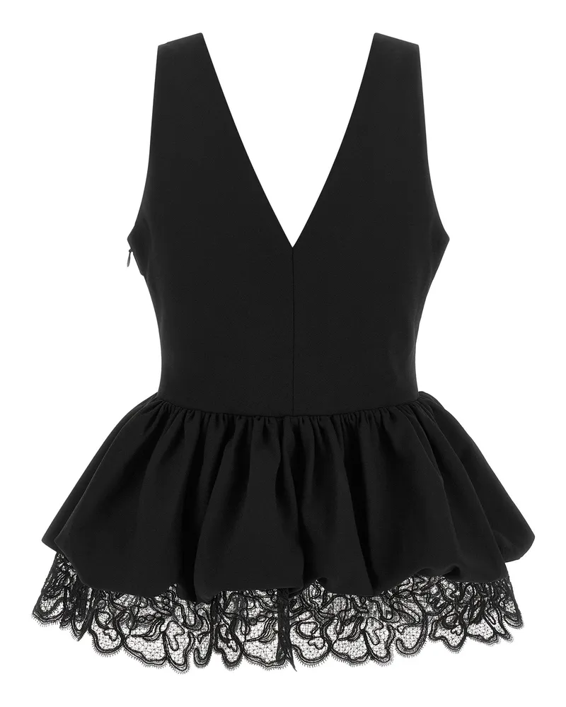 ROTATE Birger Christensen Lace-Trimmed Peplum Blouse — Black Black