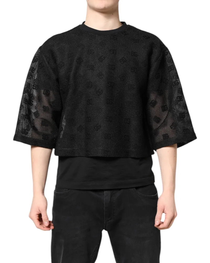 Dolce & Gabbana Men's Black See Through Logo Short Sleeves T-Shirt Cotton Polyester Black