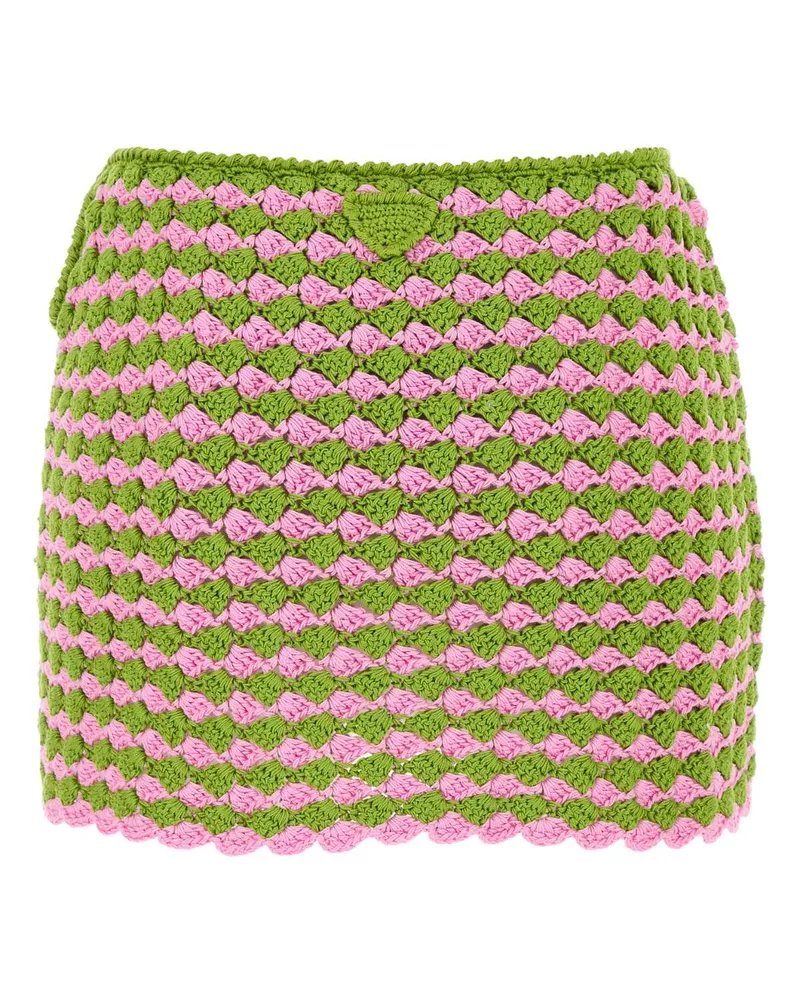 Prada Women's Two-Tone Crochet Mini Skirt Pistacchio+rosa Co-Trochusniloticus Gonne Green