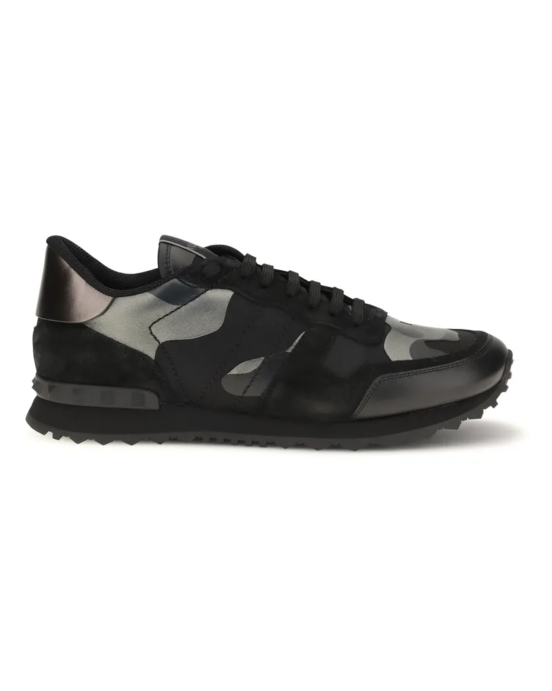 Valentino Garavani Men's Sneakers Rockrunner Laminated Black Black-Dark Ruthenium-Black-Black-Black Upper: Polyamide Trainers Black/dark Ruthenium/black/black/black Black