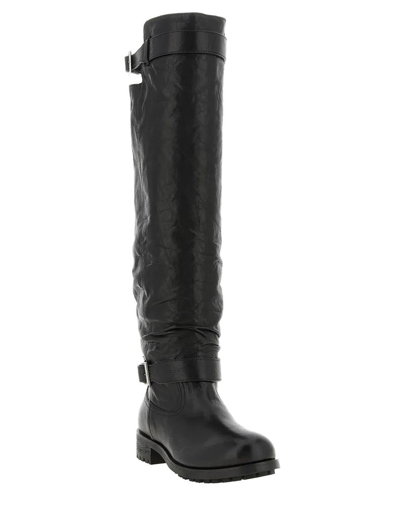 Jimmy Choo Women's Black Leather Over The Knee Shoe Black