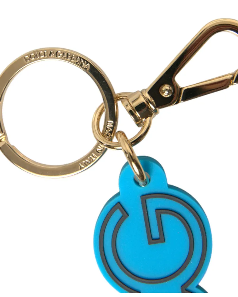Dolce & Gabbana Women's Blue Rubber Gold Tone Metal Dg Logo Keyring Keychain Black And Zamak Pvc Steel Brass Accessory Blue