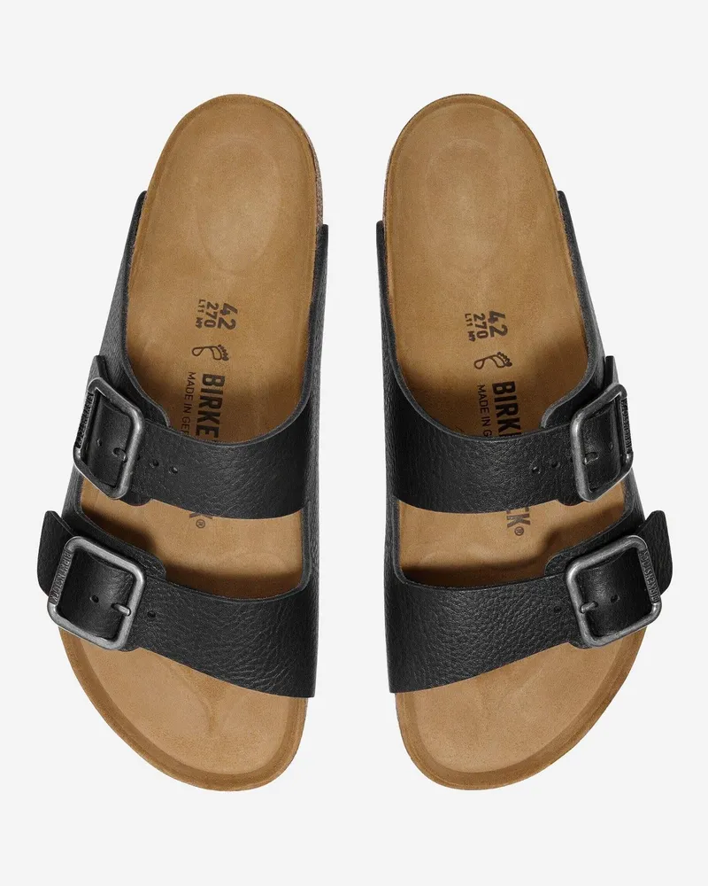 Birkenstock Unisex Sandals Arizona Black Leather Slippers Flat Shoes Black