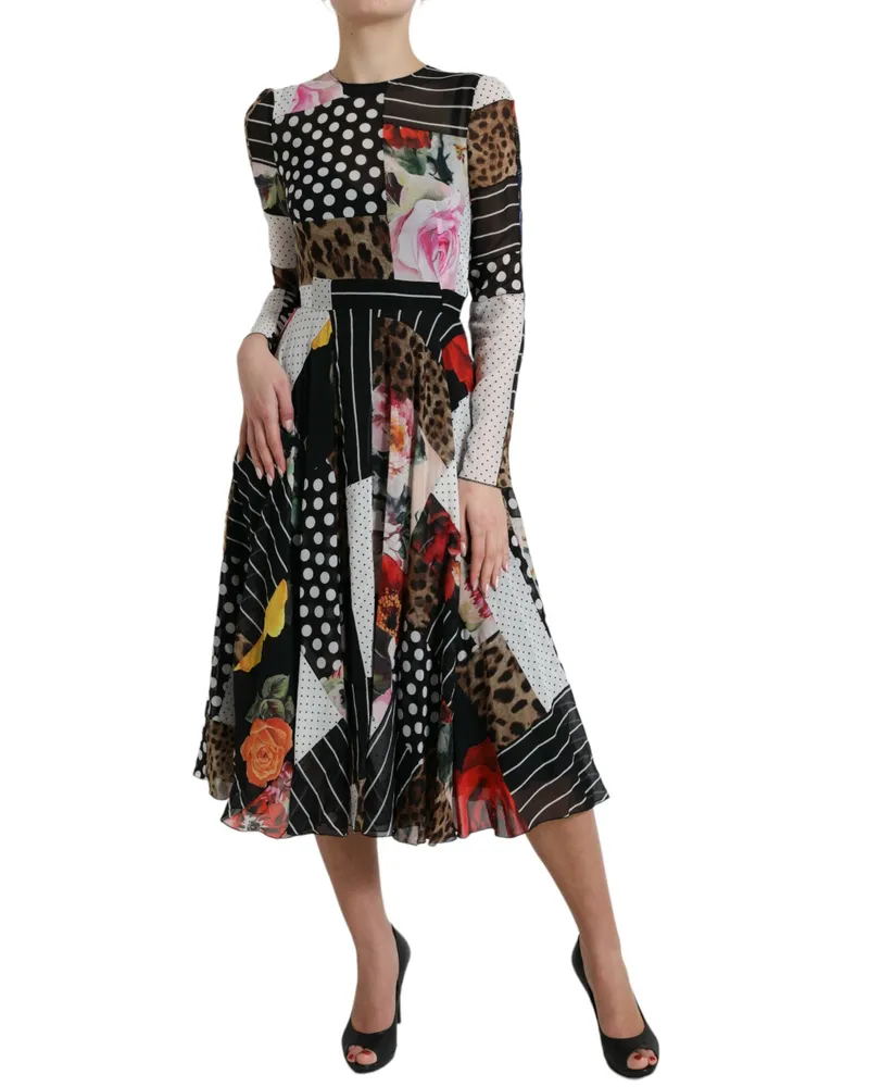 Dolce & Gabbana Women's Multicolor Patchwork Floral Leopard Dress Multicolor
