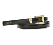 Glossy Leather Logo Print Belt — Black