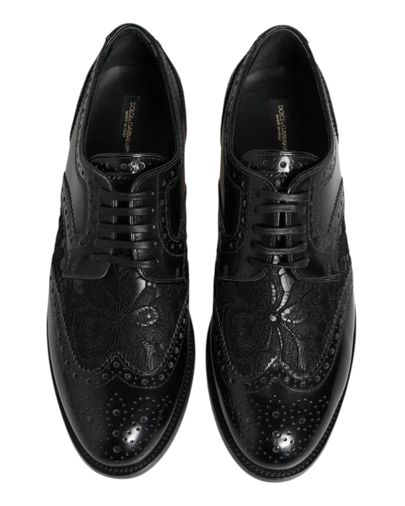 Dolce & Gabbana Women's Black Leather Floral Lace Dress Formal Shoes Black