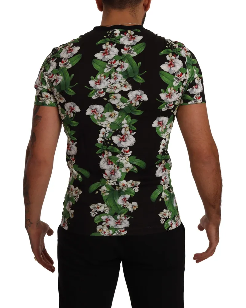 Dolce & Gabbana Men's Black Floral Print Crewneck T-Shirt Cotton Black