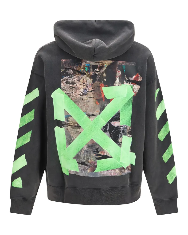 OFF-WHITE Men's Bacco Arrow Skate Hooded Sweatshirt Garment Dyed + Fad Cotton Sweatshirts Sweater Black