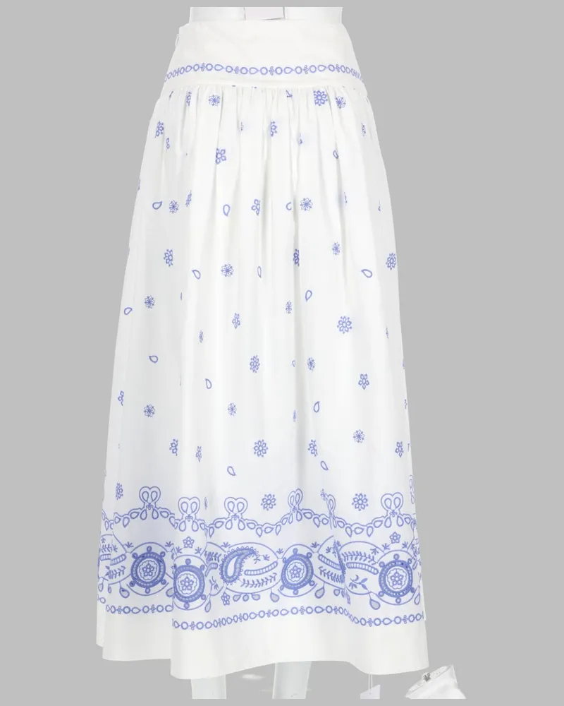 Self-Portrait Embroidered Cotton Skirt — White White