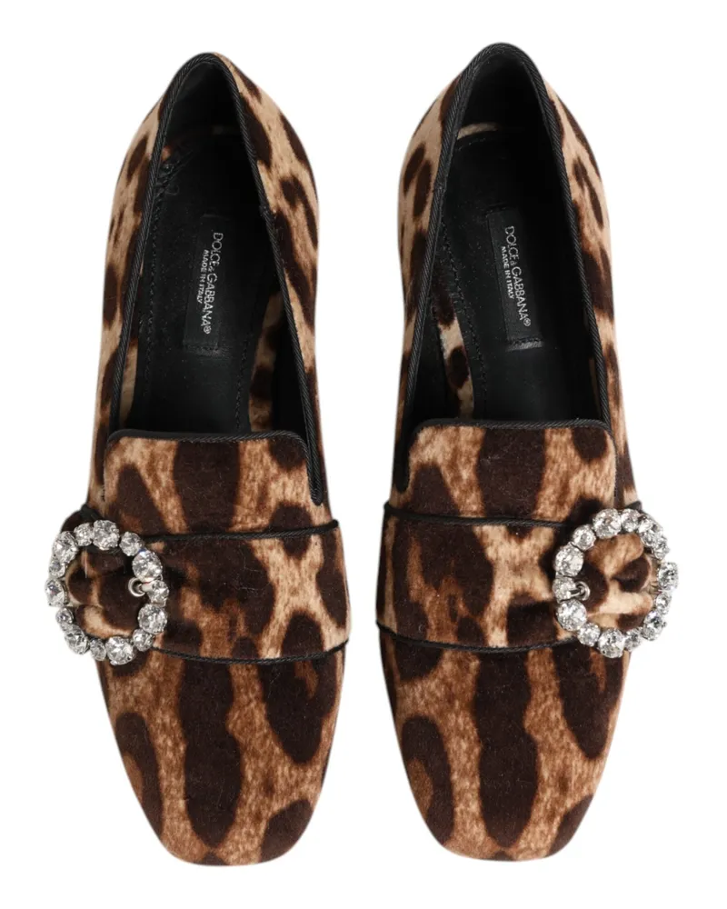 Dolce & Gabbana Women's Brown Leopard Print Crystals Loafers Flats Shoes Cotton 10 % Viscose Brown