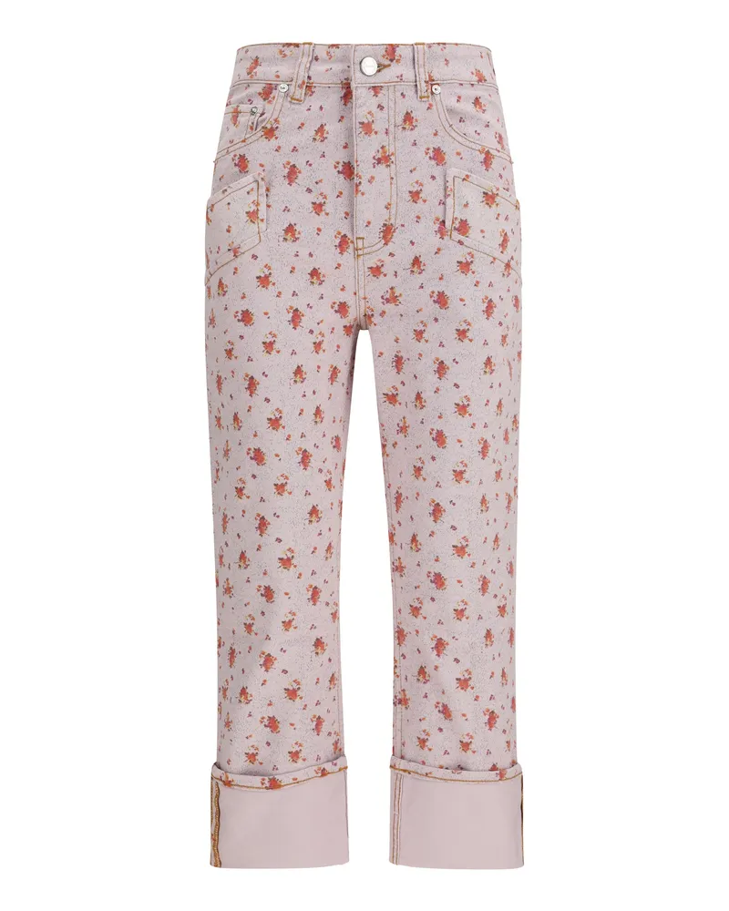 Ganni Women's Capri Pants Peachskin Print Cotton Jean Pink
