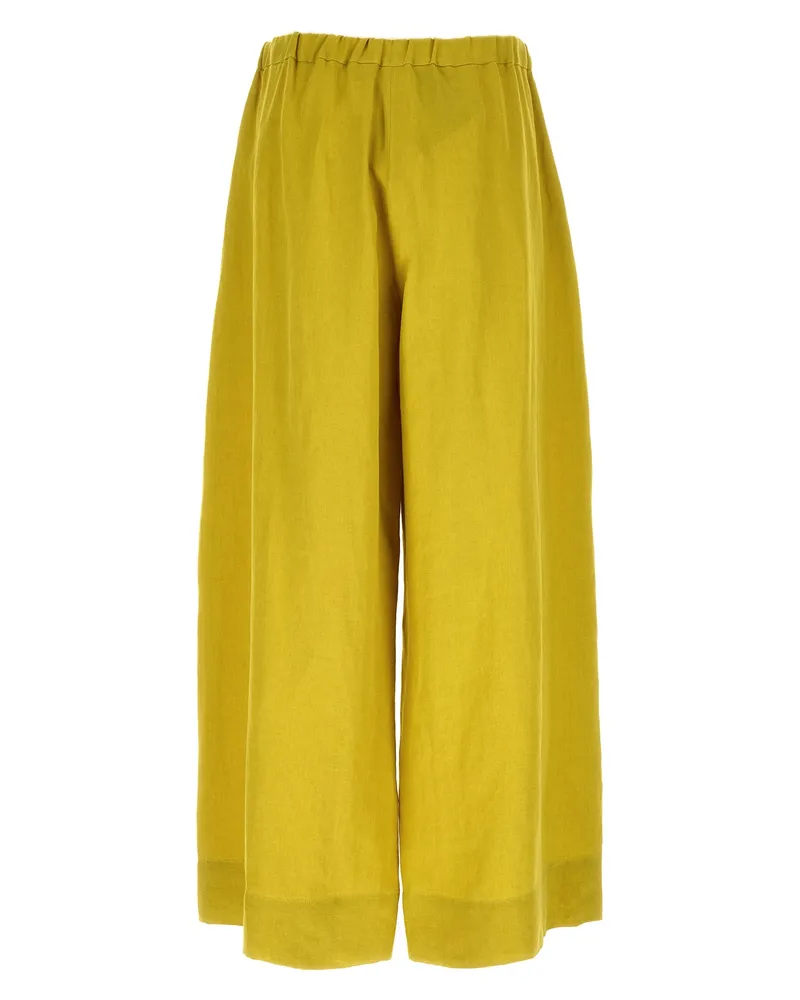 Max Mara Linen Cropped Wide-Leg Trousers — Yellow Yellow