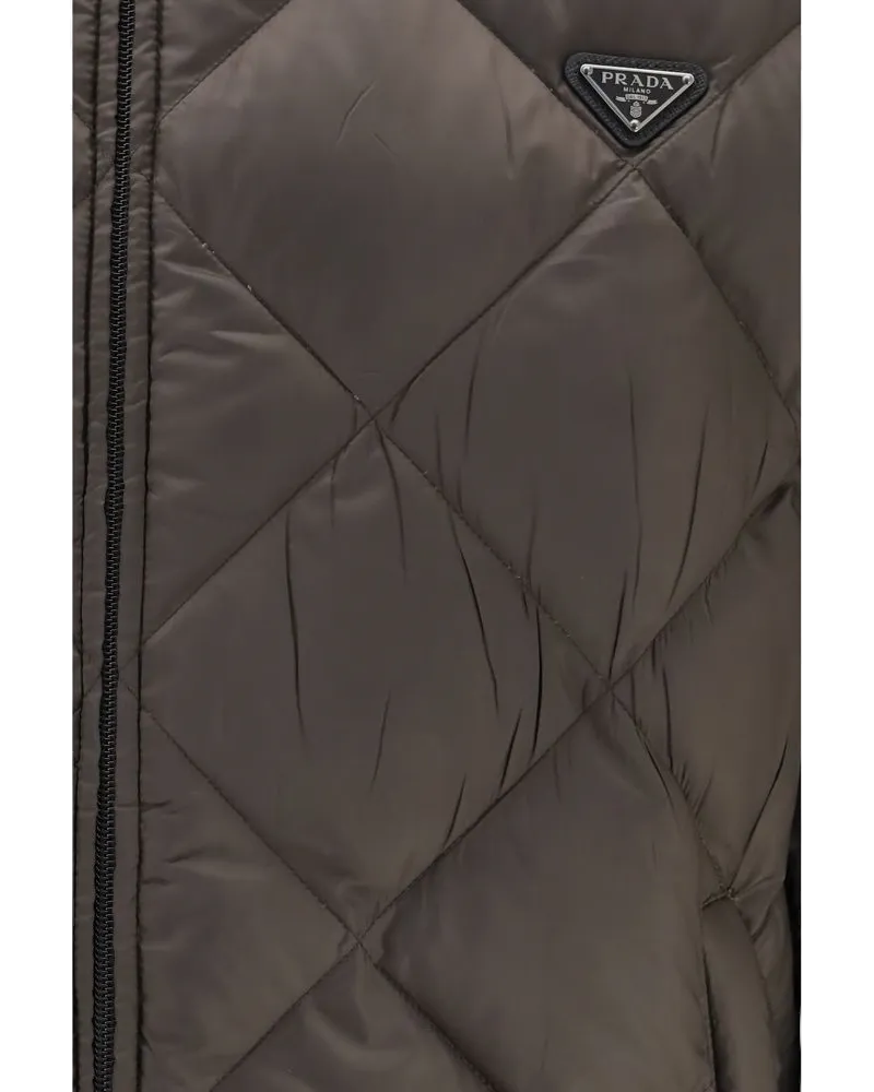 Prada Quilted Recycled Polyester Down Jacket — Brown Brown