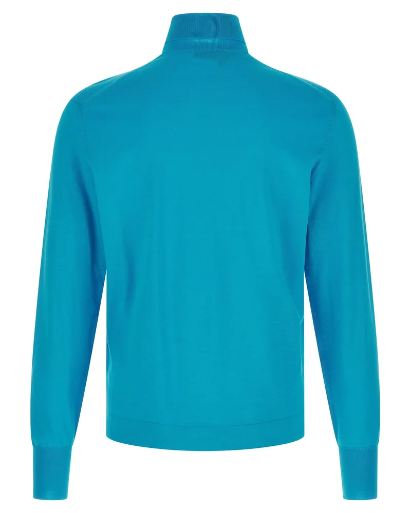 Prada Logo Intarsia Turtleneck Sweater — Teal Teal