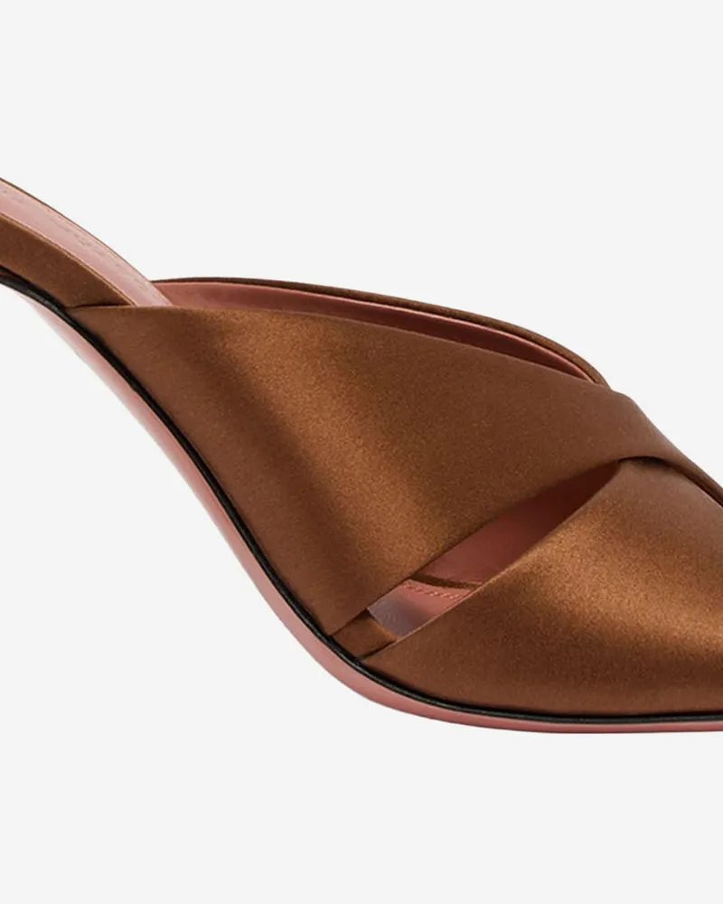 Amina Muaddi Women's Satin Sandals Salma Brown Silk Brown