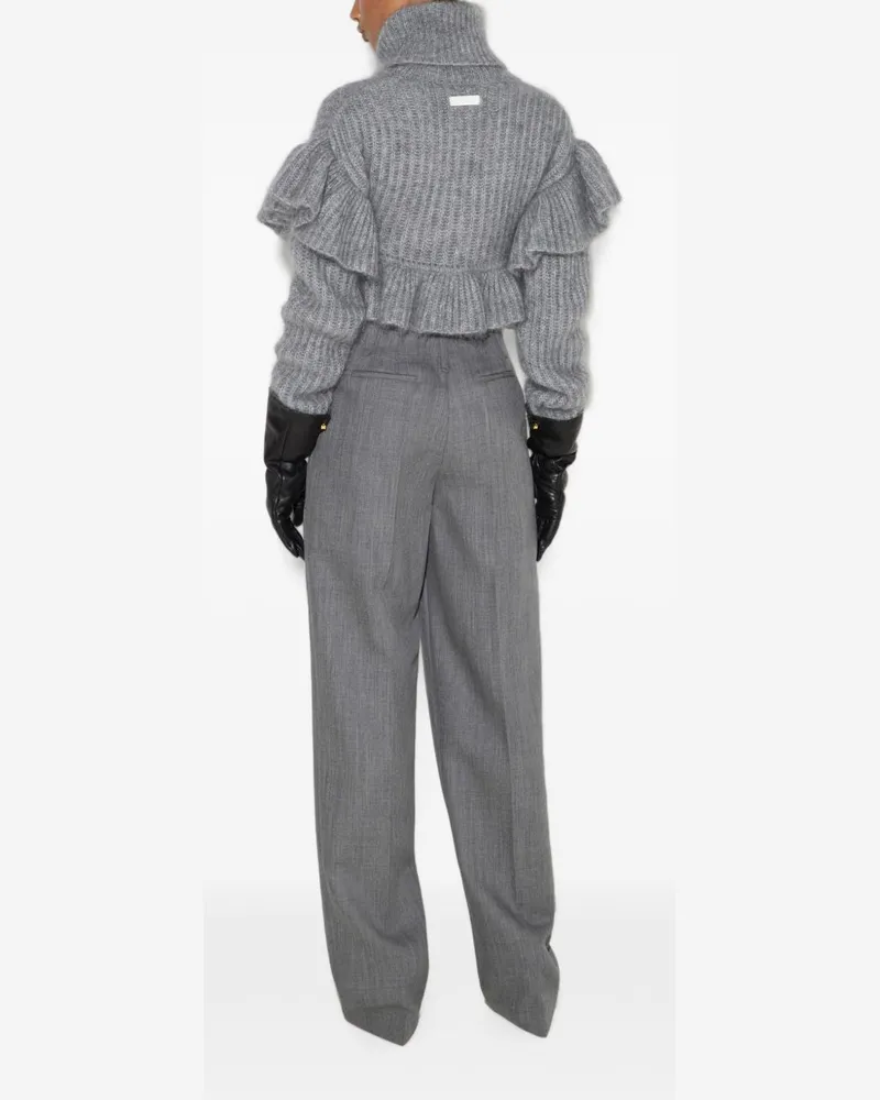 Elisabetta Franchi Ruffled Turtleneck Wool Blend Sweater — Grey Grey
