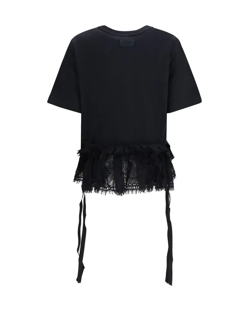 Alexander McQueen Lace-Trim Cotton T-Shirt — Black Black