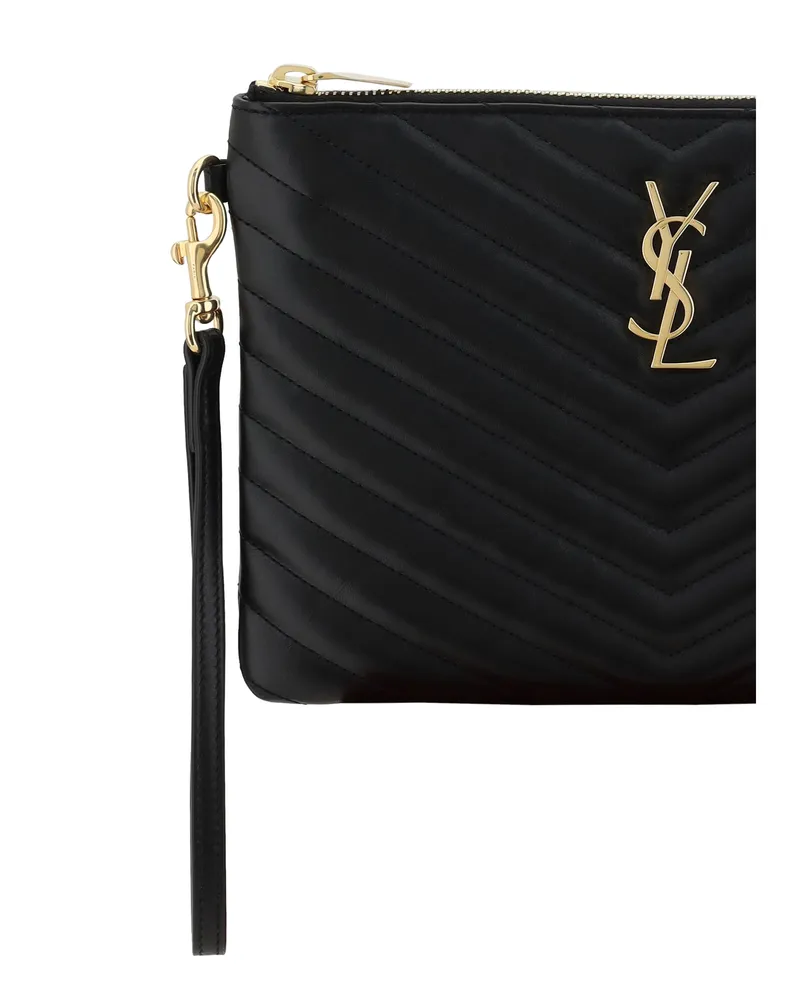 Saint Laurent Women's Pouch Bag Matelassé Black Calf Leather Make Up Black