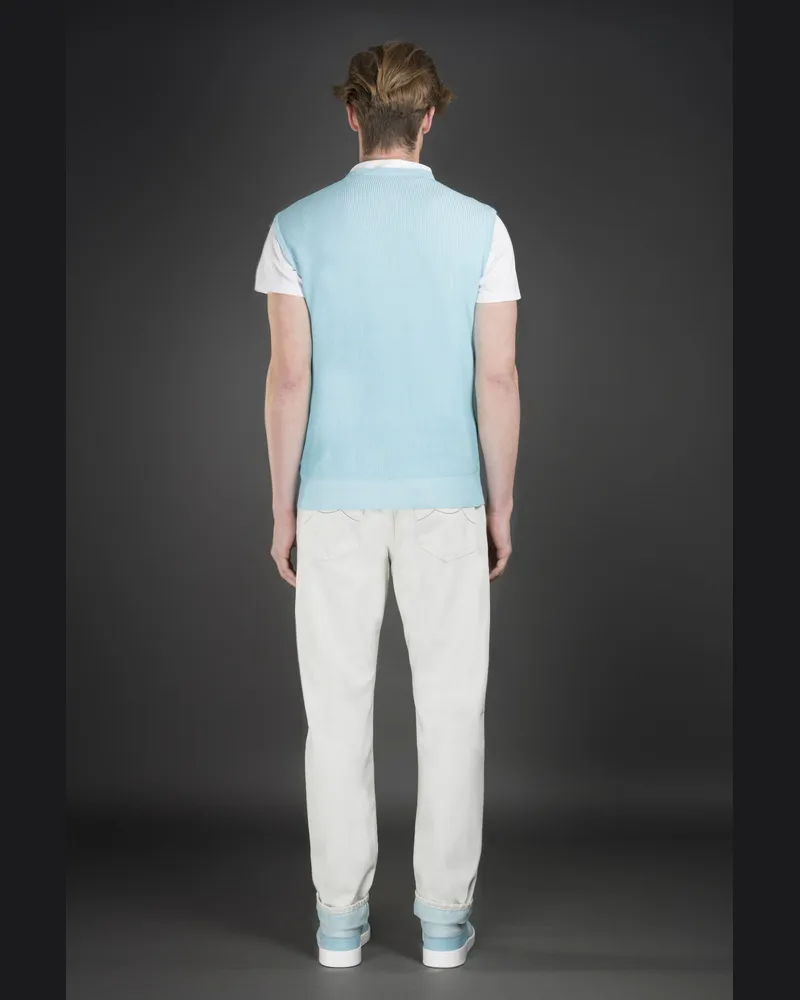 MOORER Mens Light Blue Sleeveless Sweater Turquoise Clothing Turquoise
