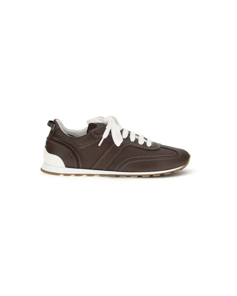 Brunello Cucinelli Women's Brown Calf Leather Bos Taurus Athletic Sneakers Brown