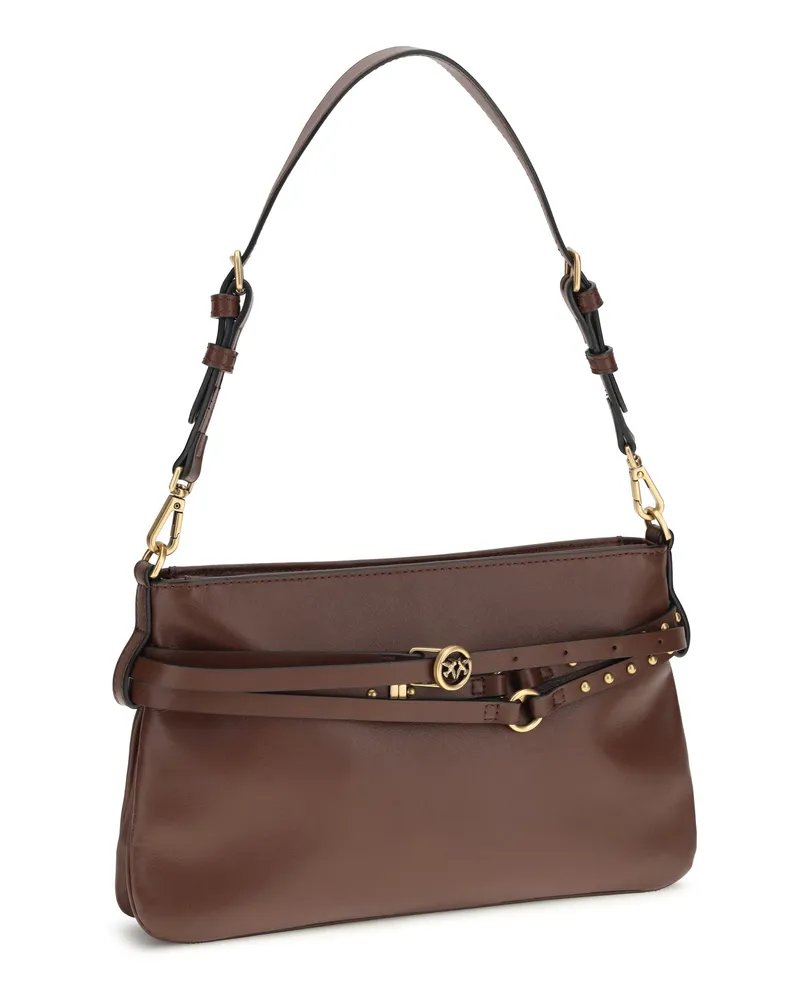 Pinko Women's Belt Shoulder Bag Burgundy Wine-Antique Gold Calf Leather Bos Taurus Brown