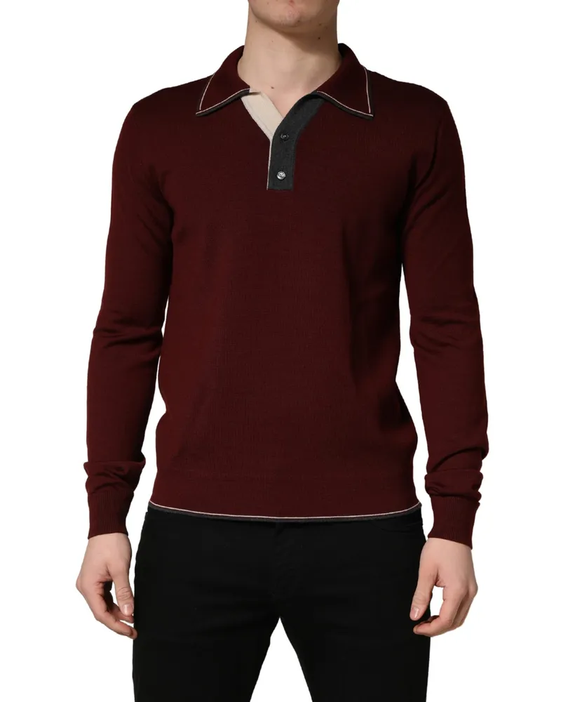 Dolce & Gabbana Men's Maroon Re-Edition Wool Long Sleeves T-Shirt Virgin Maroon