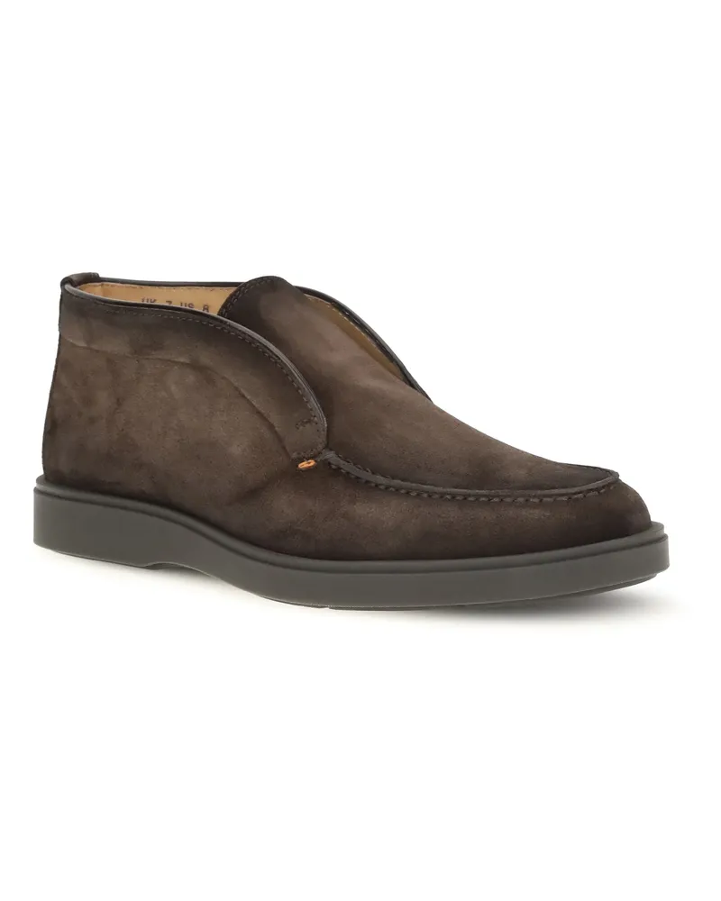 Santoni Men's Suede Slip-On Ankle Boots Dark Brown Brown