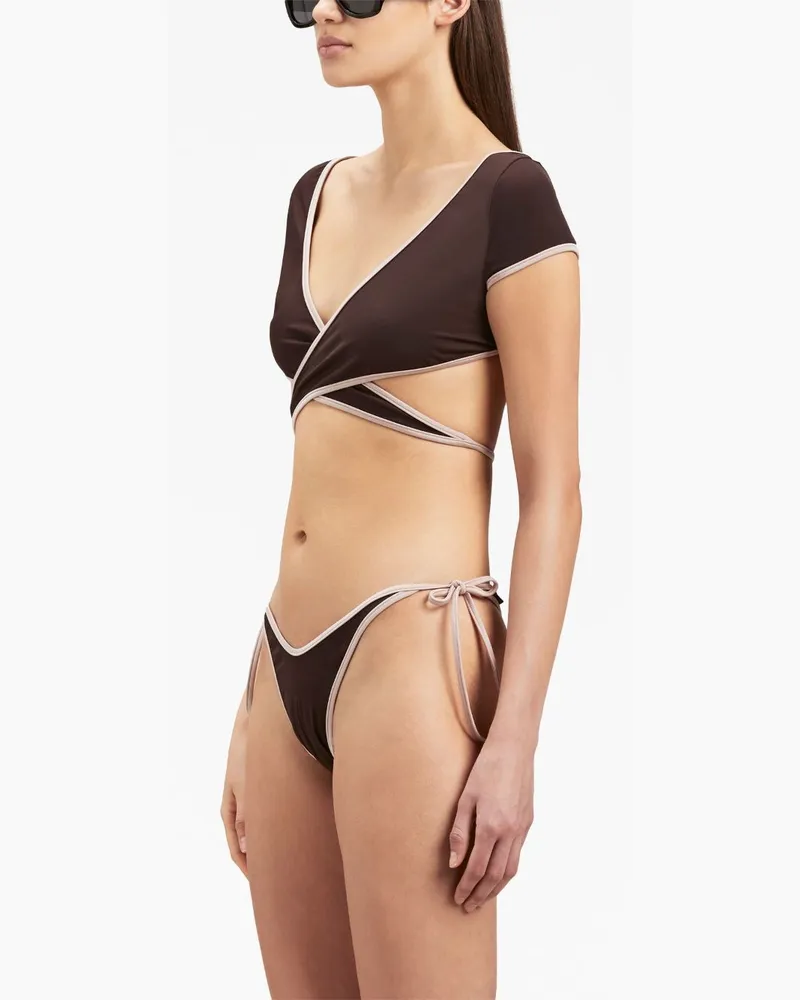 Palm Angels Wrap Cap-Sleeve Bikini Top — Brown Brown