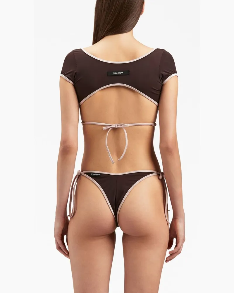 Palm Angels Wrap Cap-Sleeve Bikini Top — Brown Brown