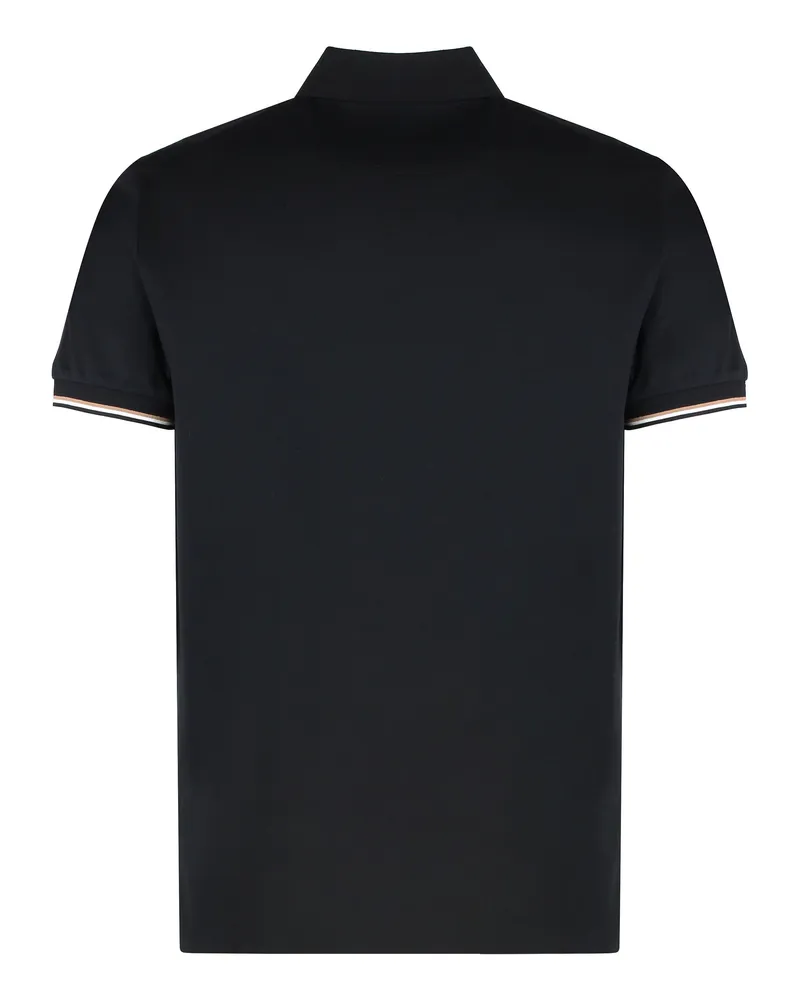 HUGO BOSS Cotton Polo with Ribbed Edges Polo Shirt — Black Black