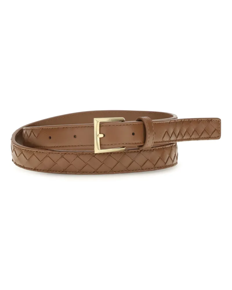 Bottega Veneta Women's Belt Intrecciato Tannin-Brass Vibrato Lamb (ovis Aries Brown