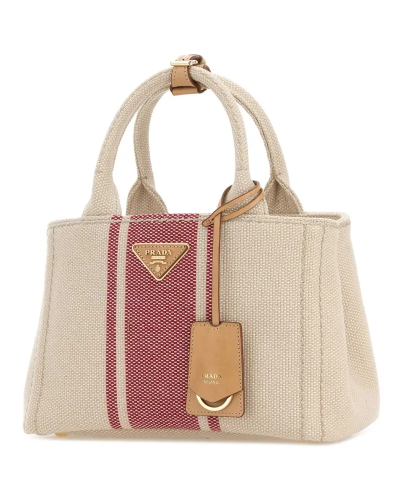 Prada Women's Sand Canvas Small  Jardiniã¨re Handbag Naturale+rosso Borse A Mano Bag Beige