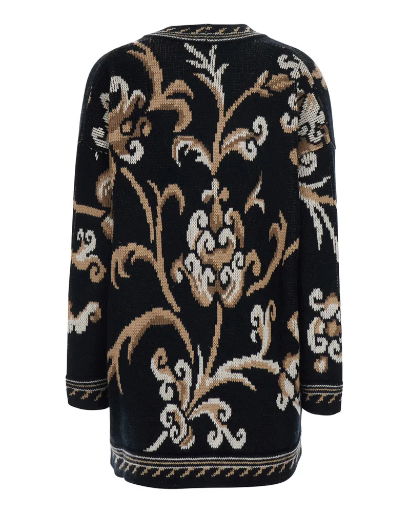 Etro Women's Cardigan V-Neck Wool Black Tops Top Black