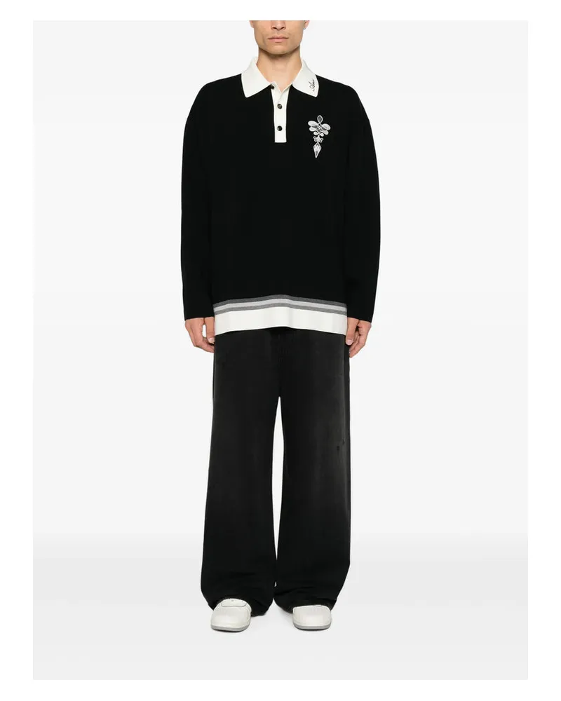 Amiri Virgin Wool Knitted Polo Shirt — Black 