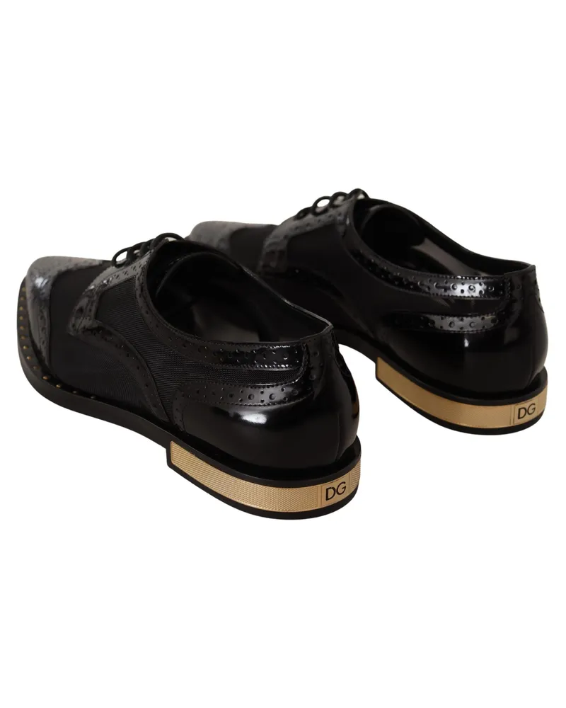 Dolce & Gabbana Women's Black Leather Broques Sheer Wingtip Shoes Black