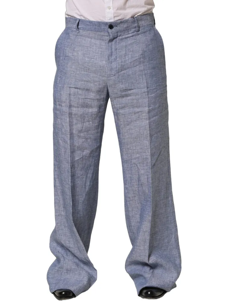 Dolce & Gabbana Men's Linen Dress Trousers Blue Blue