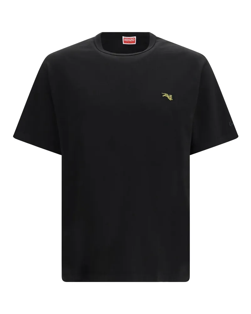 Kenzo Men's T-Shirt Jumping Tiger Embroidered Black Cotton T-Shirts And Polos Black