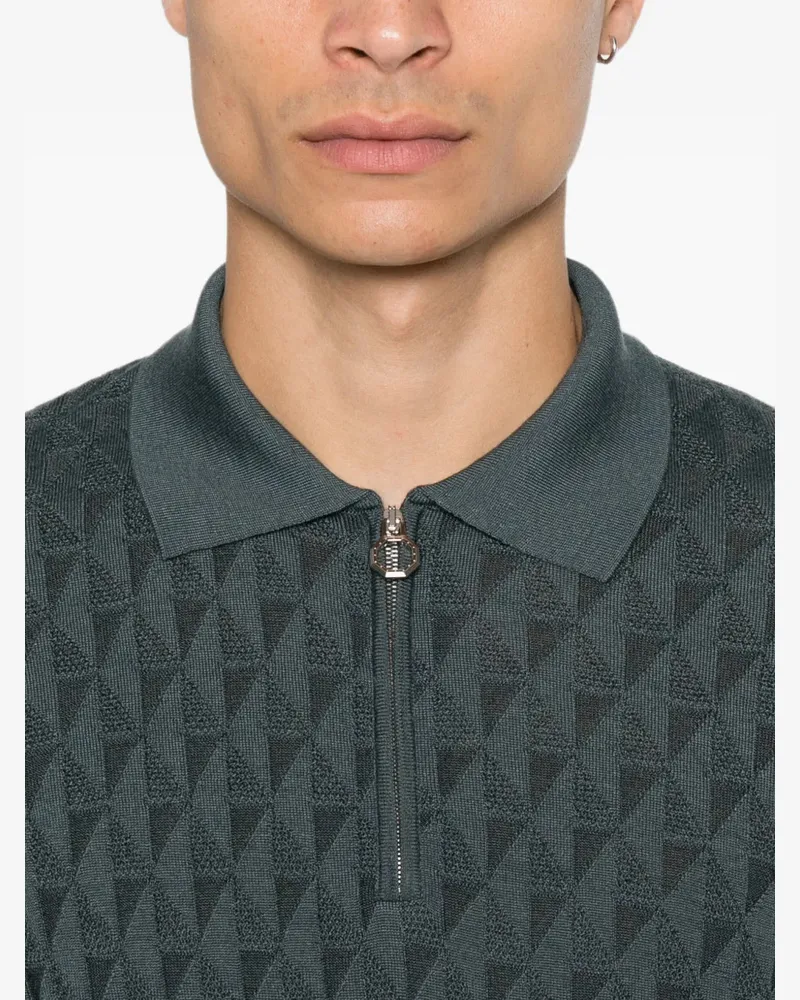 Stefano Ricci Men's Geometric-Pattern Zip-Fastening Polo Shirt Aw26 M Charcoal