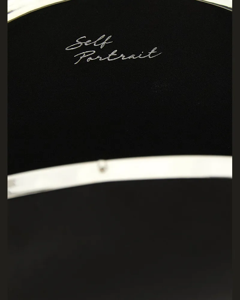 Self-Portrait Crystal Bow Clasp Satin Oval Clutch — Black Black