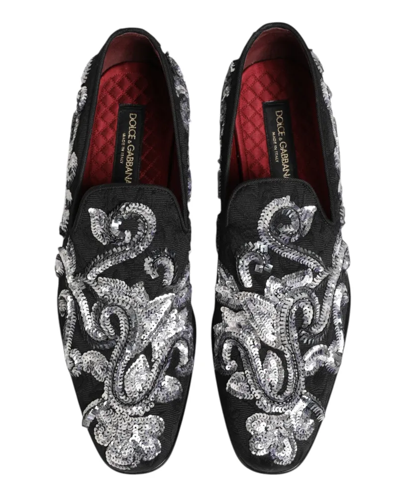 Dolce & Gabbana Black Silver Sequined Loafers Men Dress Shoes | Co+pl+vi Black
