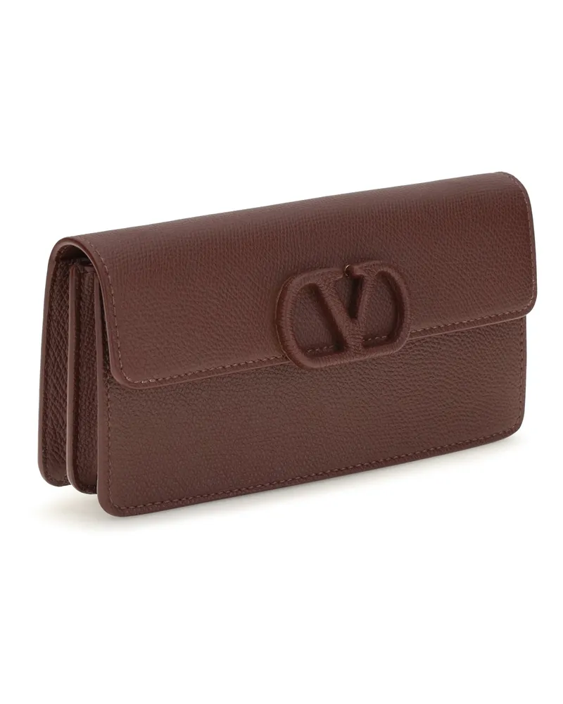 Valentino Garavani Leather-Covered VLogo Wallet — Brown Brown