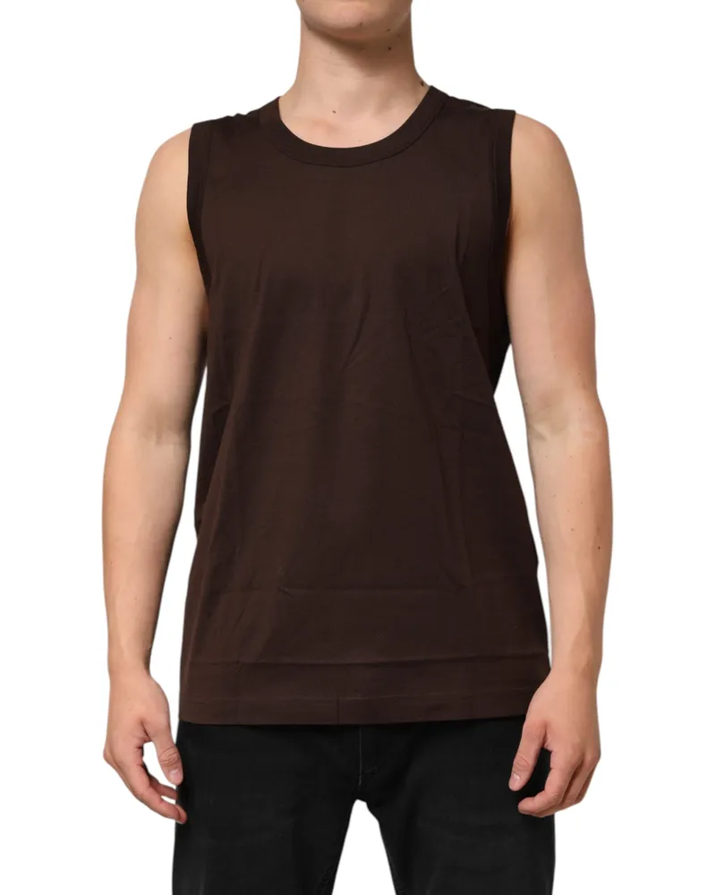 Dolce & Gabbana Brown Cotton Sleeveless Underwear Men Tank Top Brown