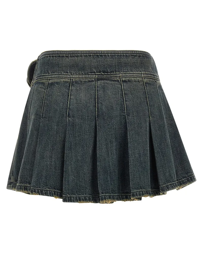 Balenciaga Pleated Denim with Logo Buckle Skirt — Gray Gray