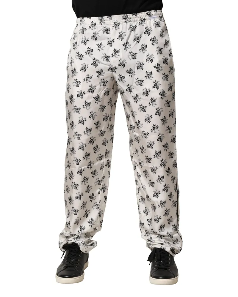 Dolce & Gabbana Men's White Floral Silk Casual Lounge Pants White