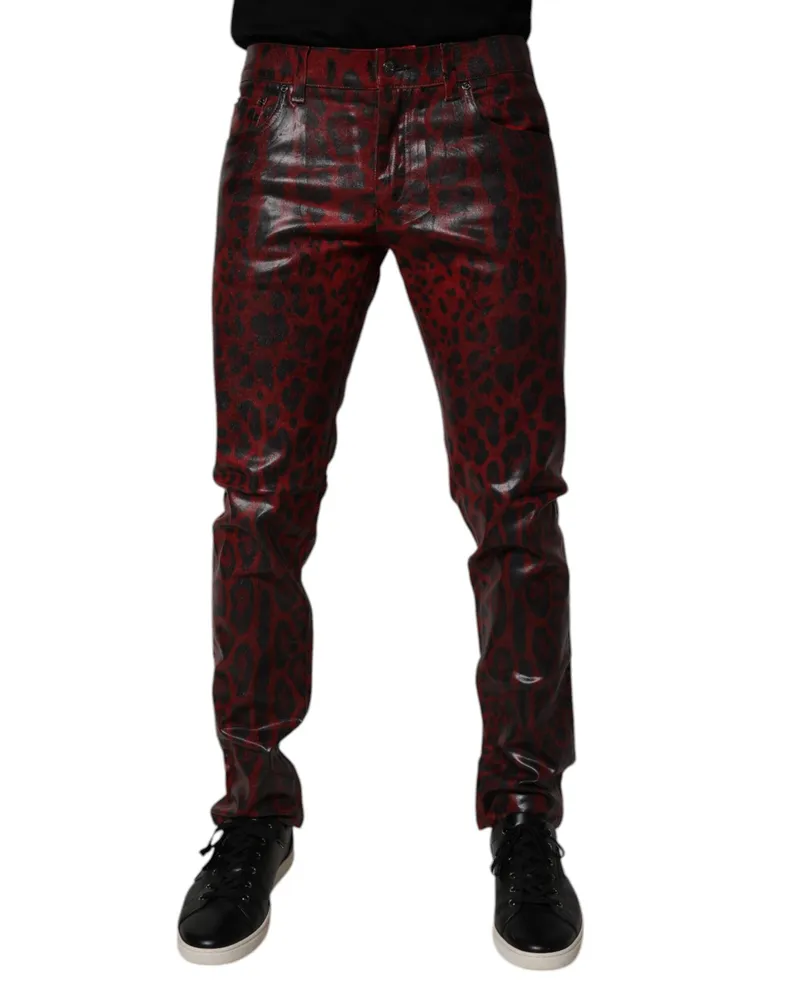 Dolce & Gabbana Red Leopard Cotton Skinny Men Denim Jeans Elastomer Elastane Clothing Red